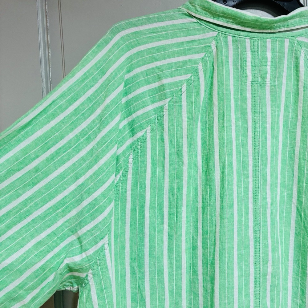 Aerie Pool-To-Party Women Shirt Size XL Linen Blend Green Stripe Oversized - Picture 5 of 13